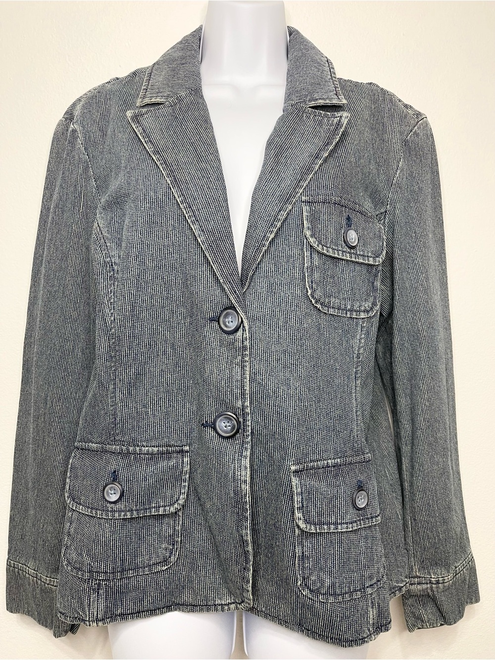 G.H. Bass & Co. Black Washed Denim Blazer Jacket PTP 21”